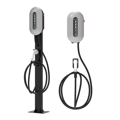 7KW / 32A الفضة الجدار / عمود شحن السيارة الكهربائية كومة شحن السيارة الكهربائية