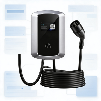 سعر جيد محطة شحن ثلاثي المراحل للسيارات الكهربائية J8 الجدار أو عمود الجدار محطة شحن AC Euro Type2 22kW 32A 380V IP54 5.64 بوصة شاشة LCD متصل