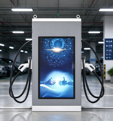 شاشة إعلانات 160 كيلو واط سلسلة مدفع مزدوج شاحن سيارات كهربائية DC 55 بوصة LCD 10 بوصة تعمل باللمس TUV CE FCC IP54