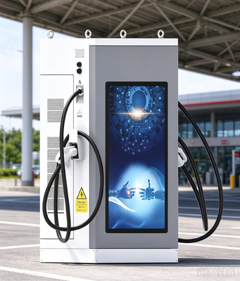 شاحن سيارات كهربائية DC بقوة 80 كيلو واط مع شاشة إعلانات LCD مقاس 55 بوصة وشاشة مزدوجة CCS1 CCS2 CHAdeMO GB/T لمواقف السيارات العامة